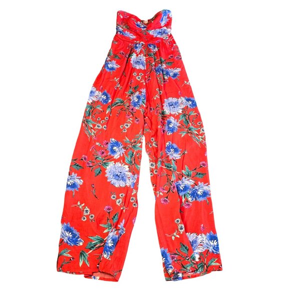 Band of Gypsies Strapless Red Floral Jumpsuit Size: S Excellent Used‎ Condition - Picture 1 of 8